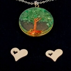 Stainless steel Tree of Life Pendant with Chain and Earrings; Tree of Life Pendant; Hearth Earrings; Set of necklace and Earrings;
