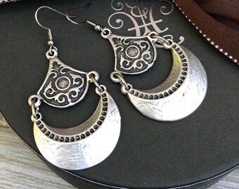 Silver half moon statement earring/bohemian jewelry/boho earring/gift for her/australian seller/hippie earring/gypsy earring/trendy earring