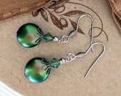 Swarovski green coin pearl drop earring Swarovski pearl earring pearl jewellery vintage style australian seller wedding jewellery bohemian