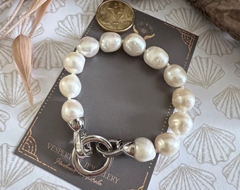 White freshwater pearl bracelet/bridal jewellery/silver clasp pearl bracelet/australian seller/gift for her/wedding bridal jewelry