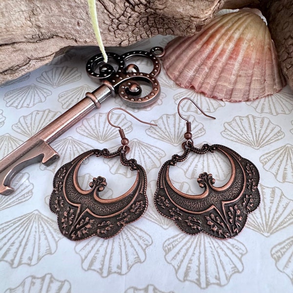 Red copper Art Deco Hoop style earring/australian seller/trendy rustic earrings/bohemian earring/boho jewelry/gypsy earrings/ hippie earring