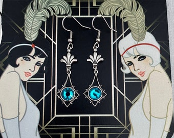 Blue Zircon Art Deco earrings/vintage style earrings/bohemian vintage/wedding jewellery/bridal jewelry/art nouveau earrings/gift for her