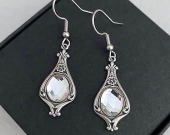 Art deco clear stone earrings/bohemian vintage/australian seller/bridal jewellery/wedding jewelry/art nouveau/victorian style