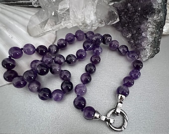 Amethyst 10mm beaded necklace/amethyst gemstone bracelet/australian seller/hippie boho necklace/boho jewellery/February birthstone jewellery