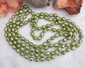 Sage Green long Freshwater pearl necklace/52 inch pearl necklace/statement necklace/australian seller/gift for her birthday/June birthstone