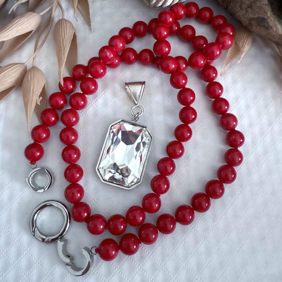 Roter Bambus 8 mm & 10 mm Kunstfaserkette: Handgeknpfter Strang,  Edelstahl-Verschluss - Etsy.de
