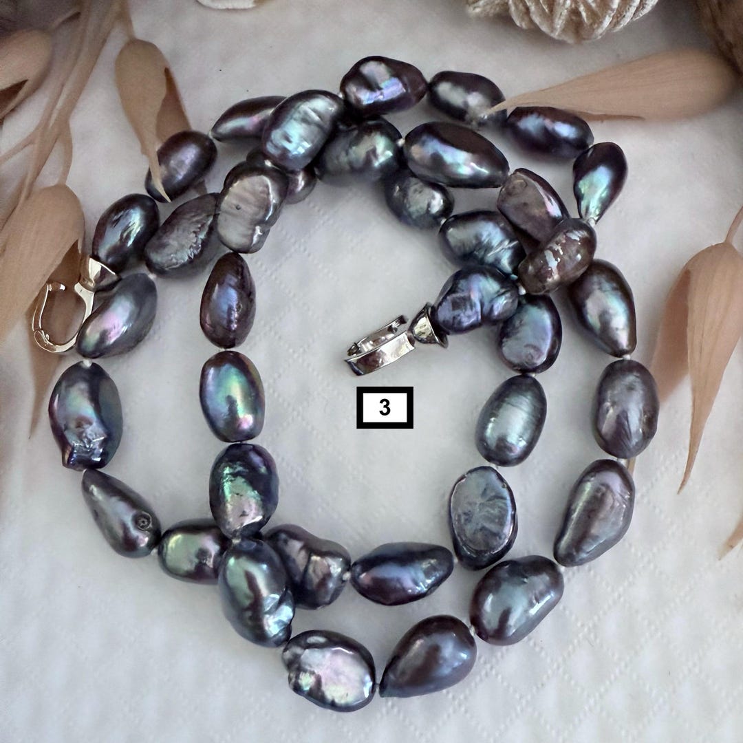 Black Freshwater 24 Inch Pearl Necklace: Peacock Baroque Pearls
