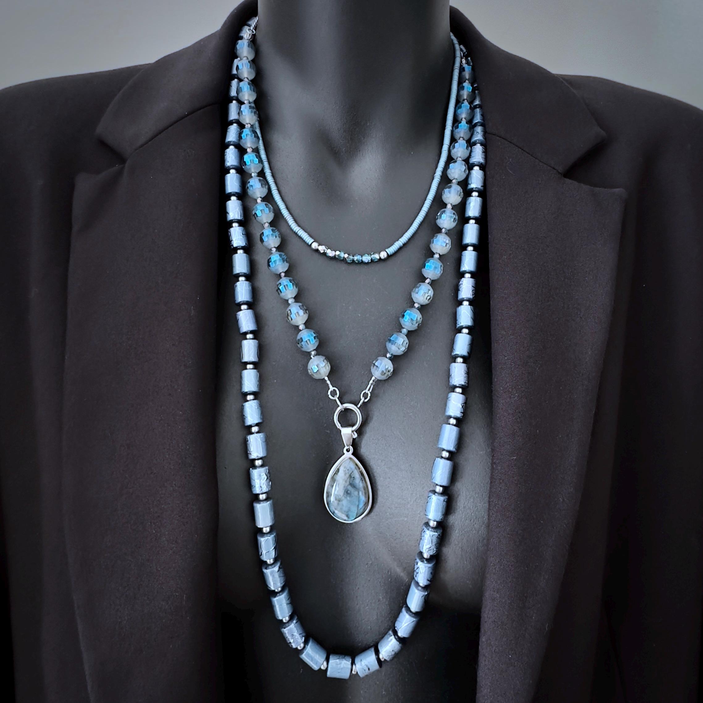 Collier Perles De Labradorite De Finlande - Chaîne En Acier Inoxydable, Neuf Avec étiquettes