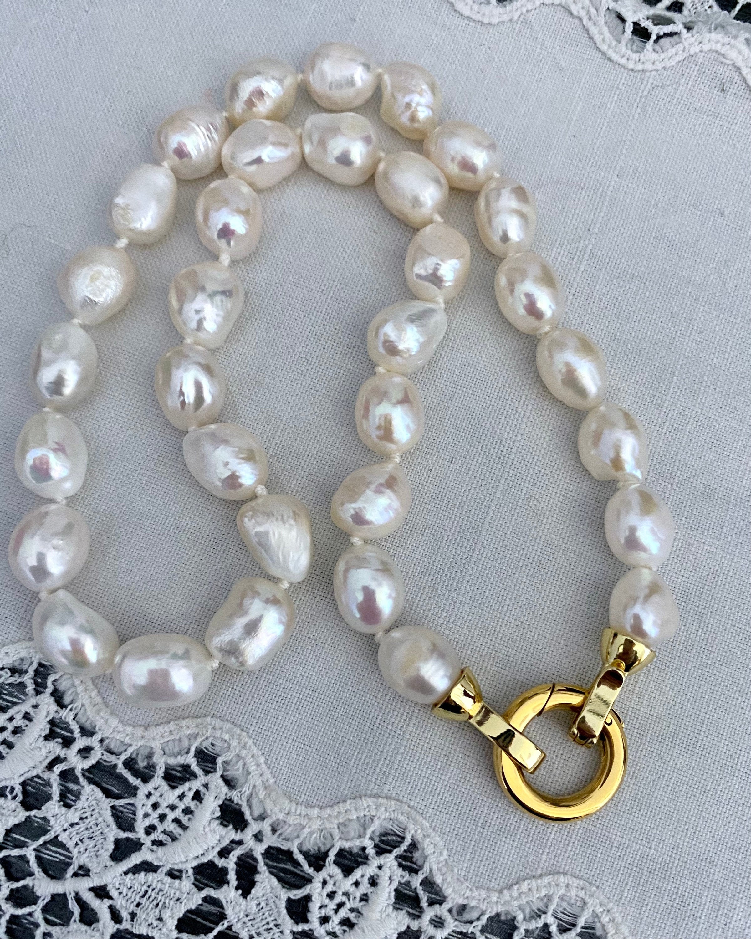 White Baroque Pearl Necklace/white Freshwater Knotted Pearl - Etsy