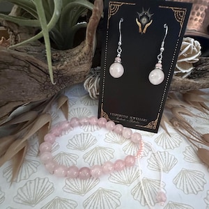 Rose Quartz Macrame Bracelet and/or Earrings: Boho Gemstone Jewelry