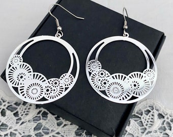 Silver coloured earrings/super lightweight earrings/gypsy hoop earrings/australian seller/statemnet earrings/gift for her/ birthday present
