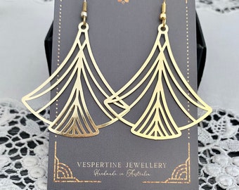 Gold Art Deco lightweight filagree earring/gold laser cut earring/lightweight earring/australian seller/gift for her/best friend gift