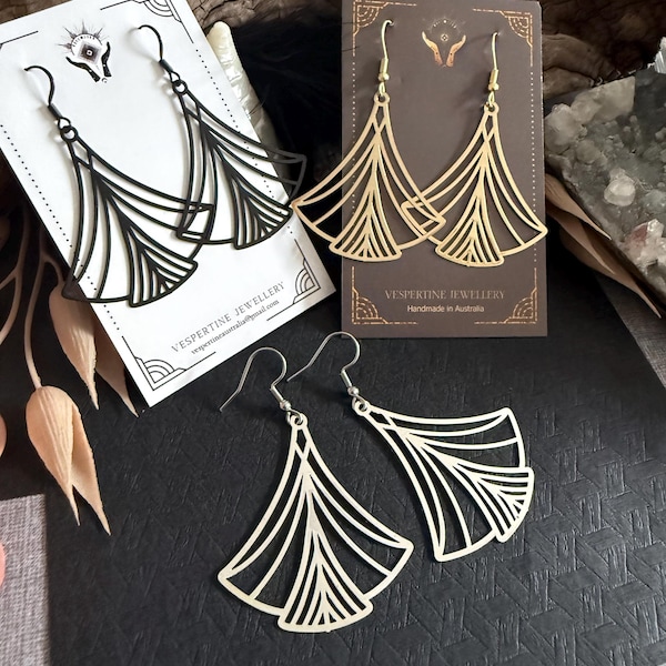 Art Deco Earrings, Geometric  Lightweight Laser Cut Jewellery, Black, Gold or Silver Statement Earrings
