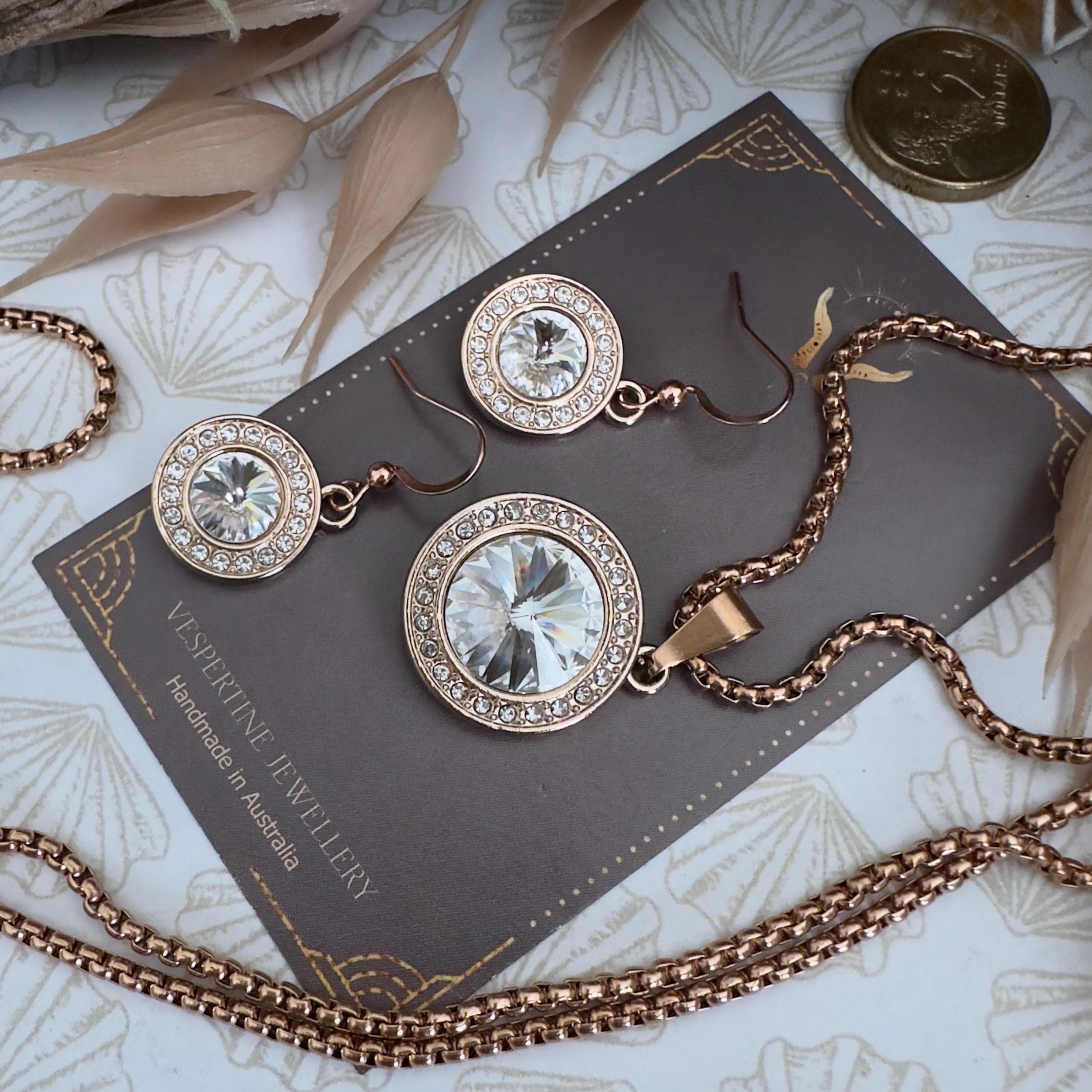 TOFBS Parure Gioielli Donna Cristallo Collana Orecchini Pendenti Strass Brillanti Cerimonia Matrimonio Elegante Lusso