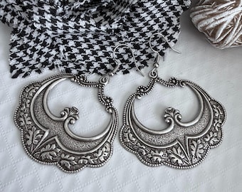 Silver & Black Art Deco style earrings: Large statement jewellery