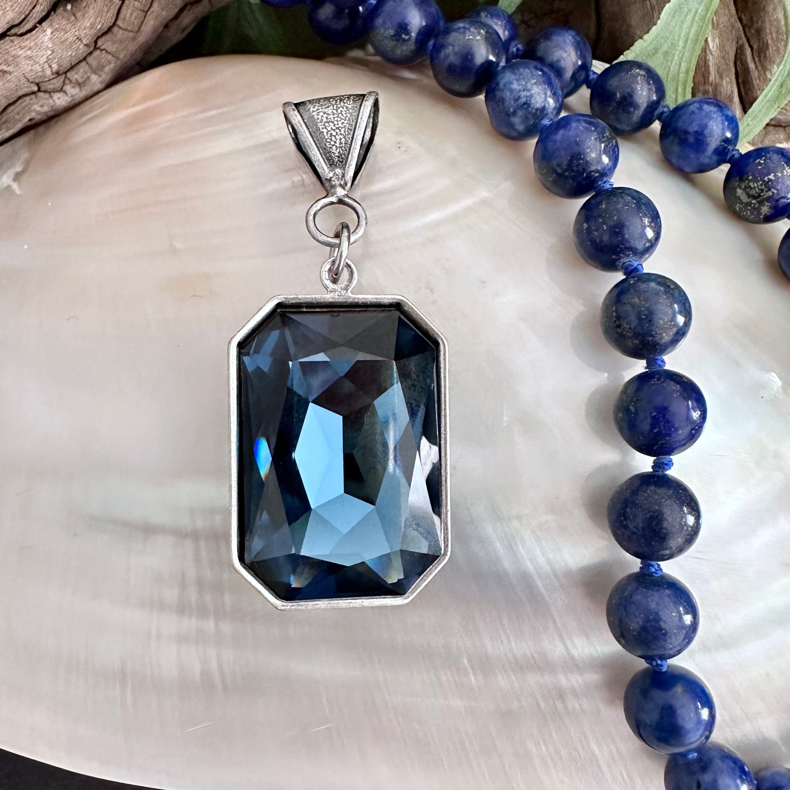 Swarovski Montana Blue Crystal Jewelry Set: Octagon Pendant and 
