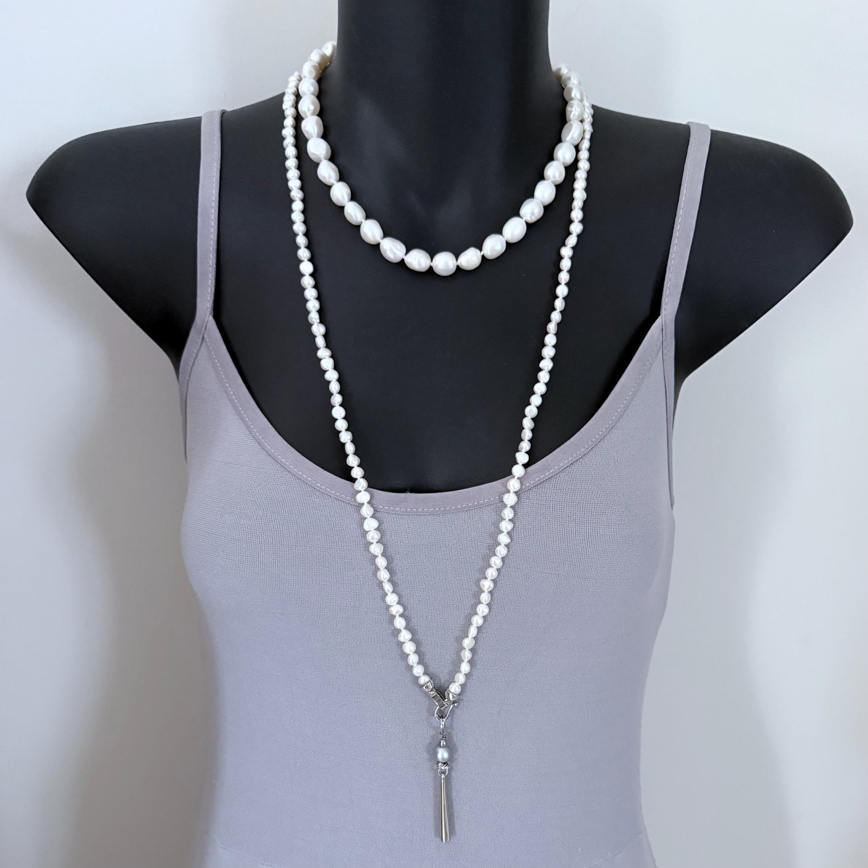 Collana giro collo con perline bianche sintetiche e swarovsky multi