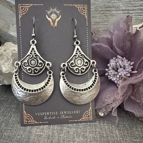 Silver Half Moon Statement Earring bohemian Jewelry boho Earring