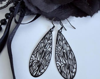 Brincos de gota com filigrana cortada a laser preta: Joias leves em formato de gota, estilo boho, com ganchos de aço inoxidável.