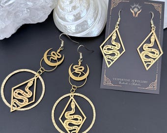 Gold Stainless Steel Snake Earrings: Lightweight Dangle Earrings