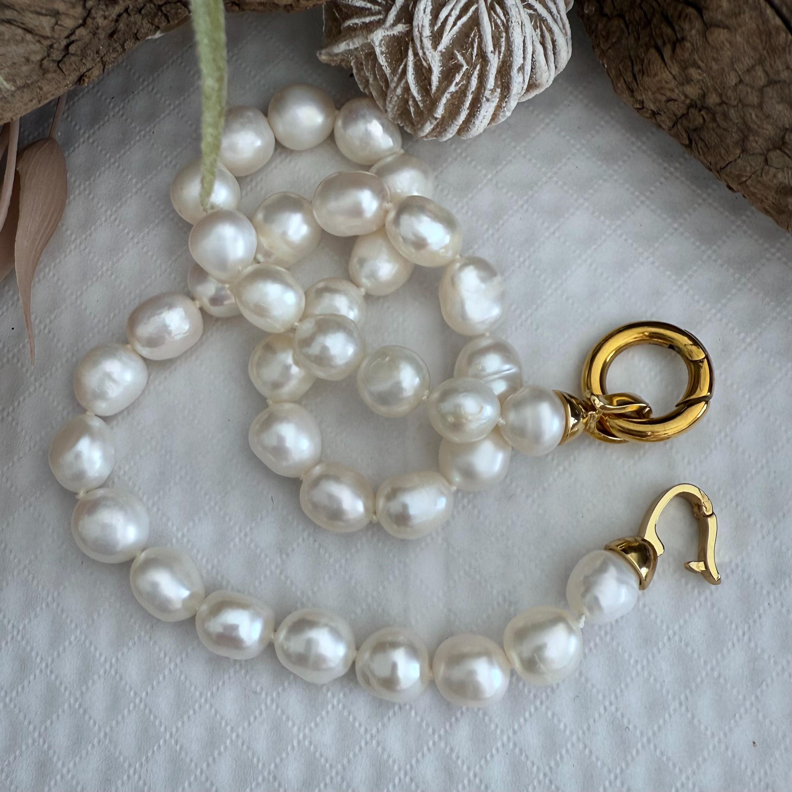 White baroque 11-12mm freshwater knotted pearl necklace/wedding bridal necklace with gold clasps/Australian seller