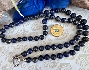 Lapis luzuli 8mm hand knotted necklace/lapis luzuli bracelet/gemstone necklace/australian seller/boho hippie jewellery/gift for her birthday