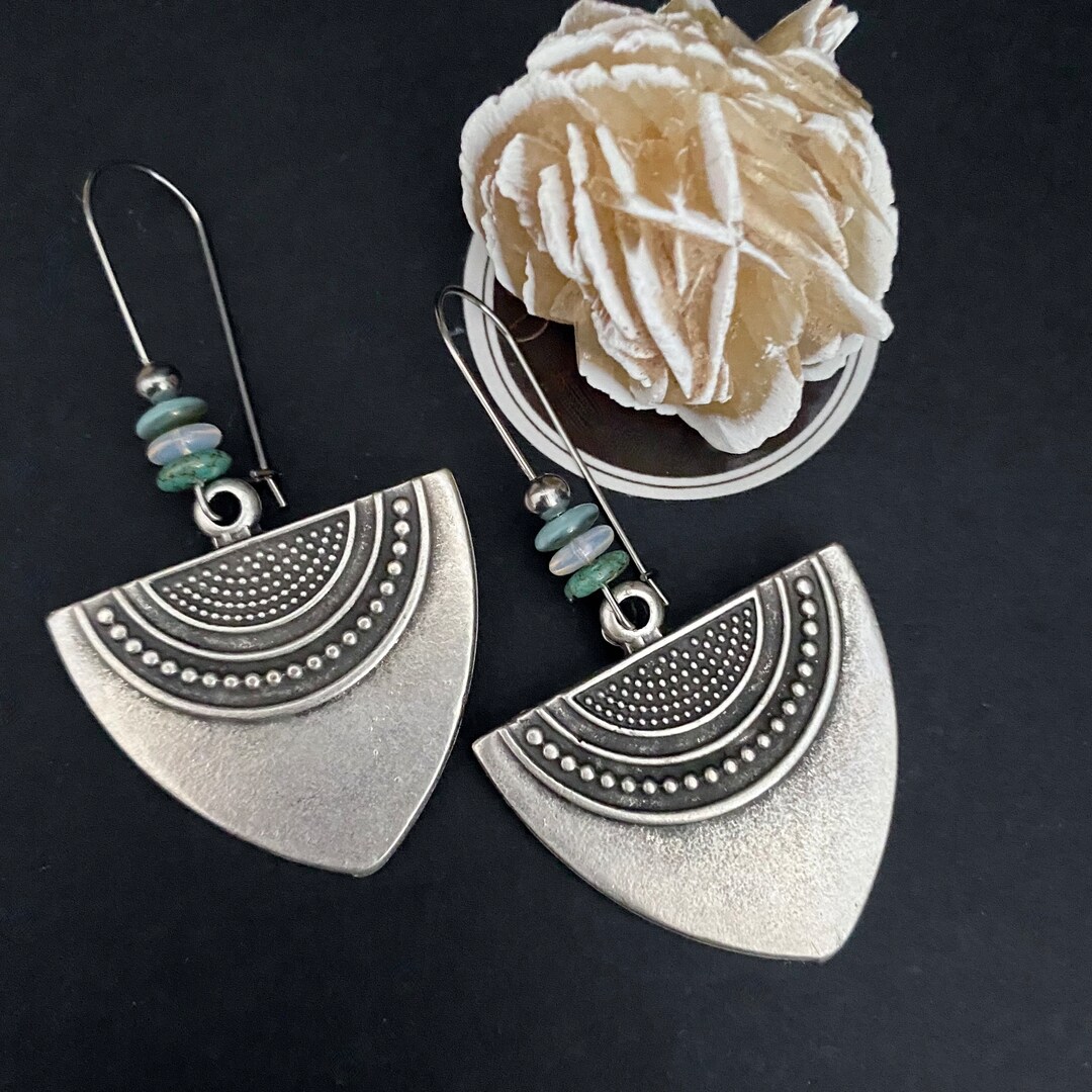 Buy Silver Arrow Head Tribal Boho Earrings/boho Hippie Earrings/australian  Seller/gift for Her/bohemian Gypsy Earrings/blue Czech Bead Earrings Online 