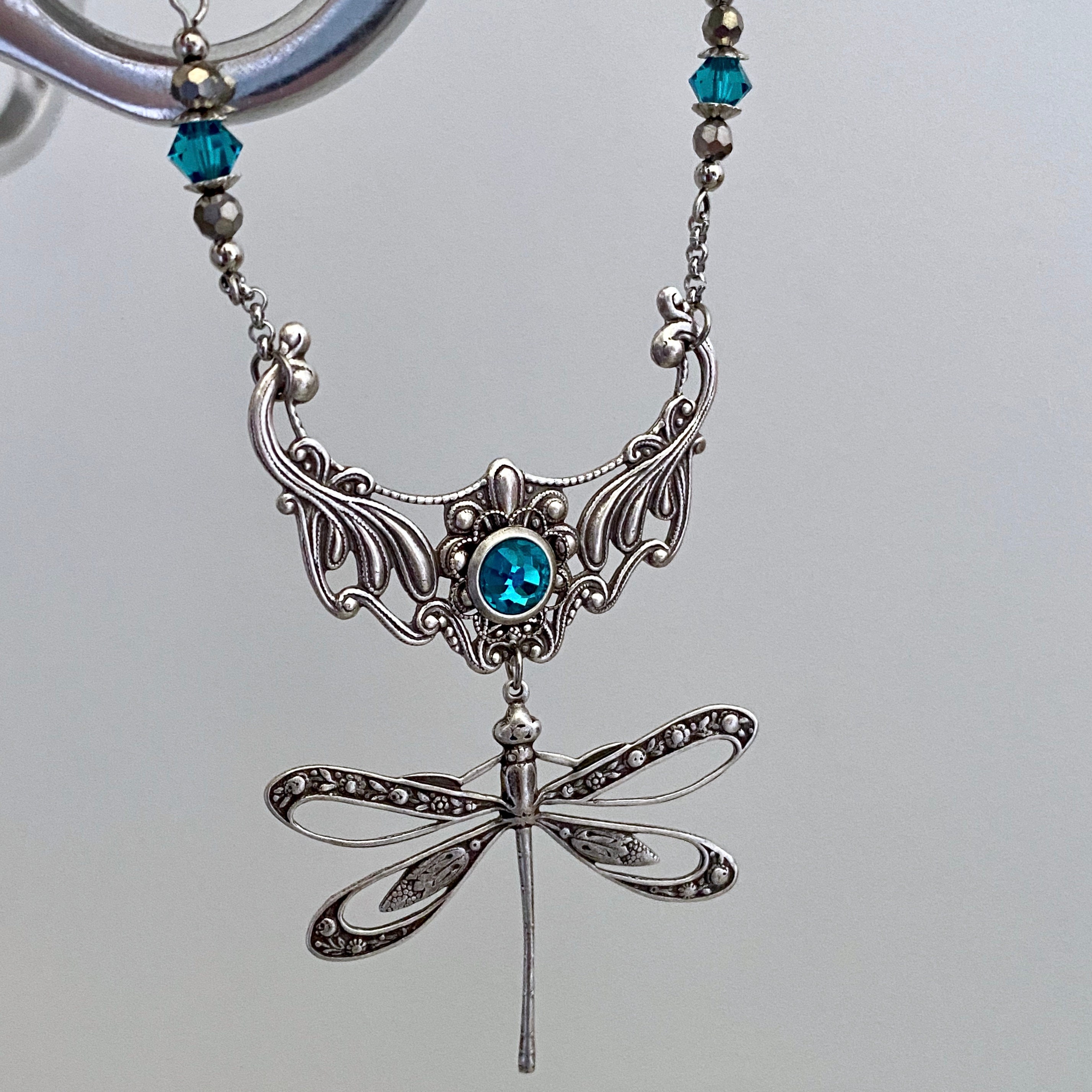Parure Libellule Argent Et Zirconium - Collier + Boucles D'oreilles - 3 Pièces