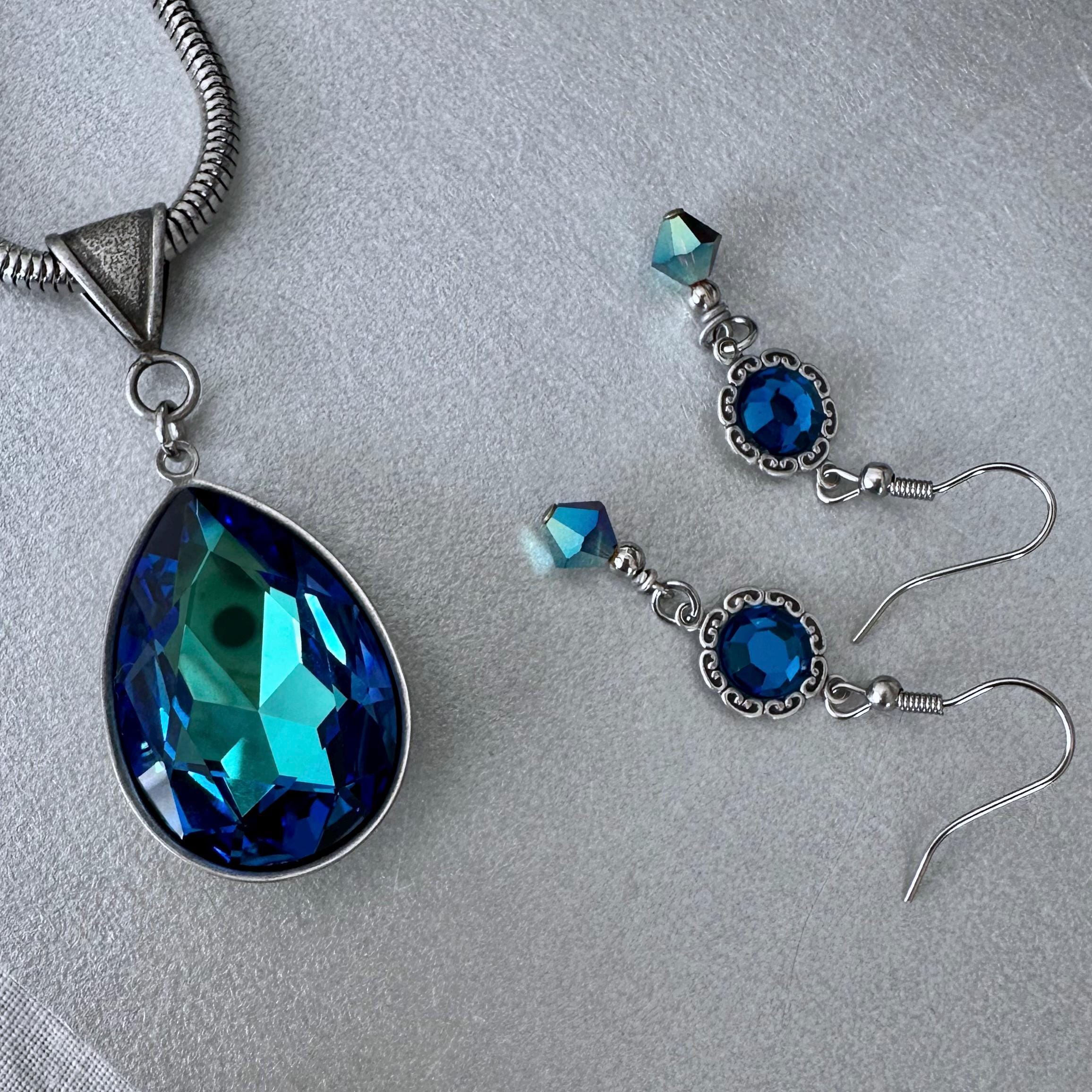 Boucles D'oreilles Pendantes Feuille Bleue - Style Bohème Tropical - Cristaux En Verre - Longueur 5,6 Cm - Cadeau Femme