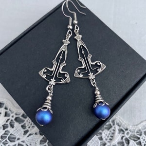 Swarovski blue pearl earrings/australian seller/Art Deco style drop earrings/bridal jewelry/wedding jewellery/bridemaid gift/birthday gift