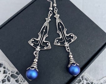 Swarovski blue pearl earrings/australian seller/Art Deco style drop earrings/bridal jewelry/wedding jewellery/bridemaid gift/birthday gift