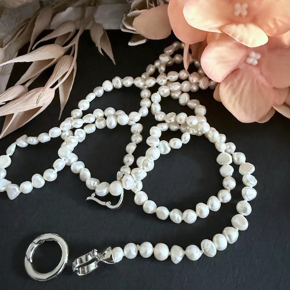Collana Lunga Di Perle Bianche – 44 Pollici – Stile Avvolgente Doppio Look – Perline Da 7mm