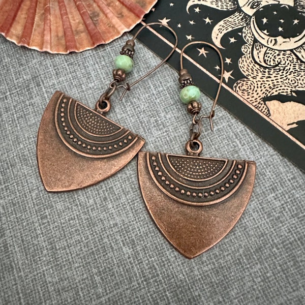 Rustic triangle half moon earring/bohemian vintage/gypsy hippie earring/australian seller/gift for her/best friend gift/celestial long drop