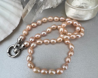 Apricot rice pearl necklace/freshwater pearl necklace/gift for her/australian seller/June birthstone/anniversary present/pearl jewellery