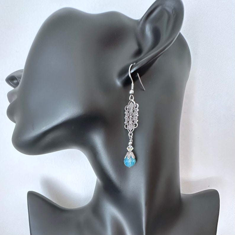 Vintage style filagree earrings/bridal earrings/wedding jewellery/australian seller/Swarovski pearl drop earrings/pacific opal drop earring image 6