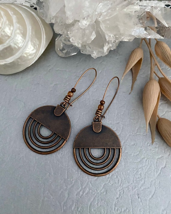Copper long earrings clearance