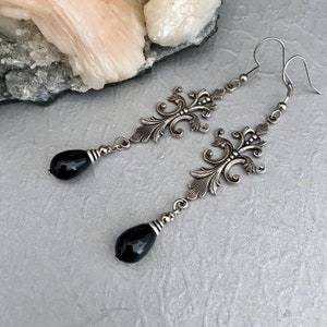 Swarovski Black pearl drop earring/Art Deco style/birthday gift for her/australian seller/bridal jewelry/wedding jewellery/bohemian vintage