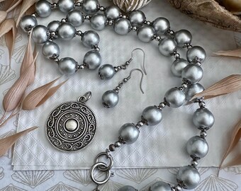 瑪瑙ネックレスセット：ボツワナ産瑪瑙、化石、黄鉄鉱ビーズジュエリー