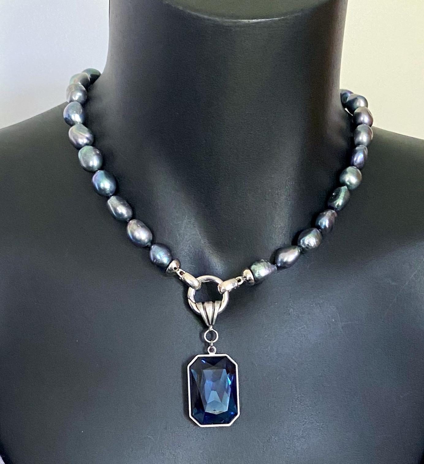 Swarovski Montana Blue Crystal Jewelry Set: Octagon Pendant and 