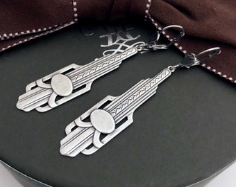 Art Deco Silver Drop Earrings, Avant Garde Bohemian Jewelry