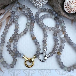 Grey Agate 5-7mm Rondelle Necklace: knotted gemstone necklace