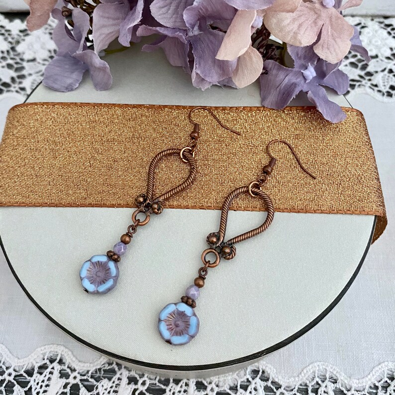 Purple Czech flower bead earringsred copper boho drop earringsaustralian sellergift for herhippie gypsy earringsbohemian jewellery