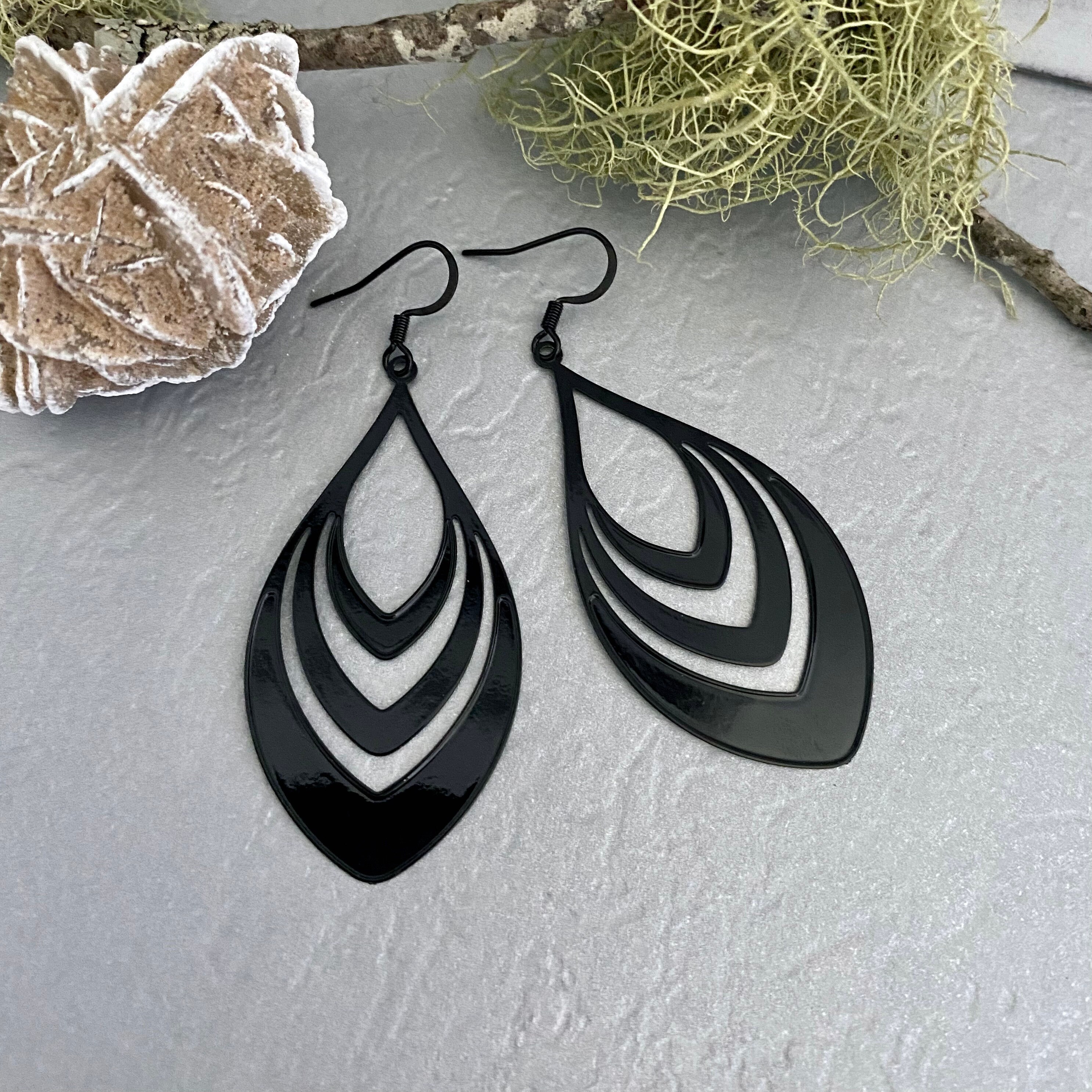 Black metal earrings below 100 deals