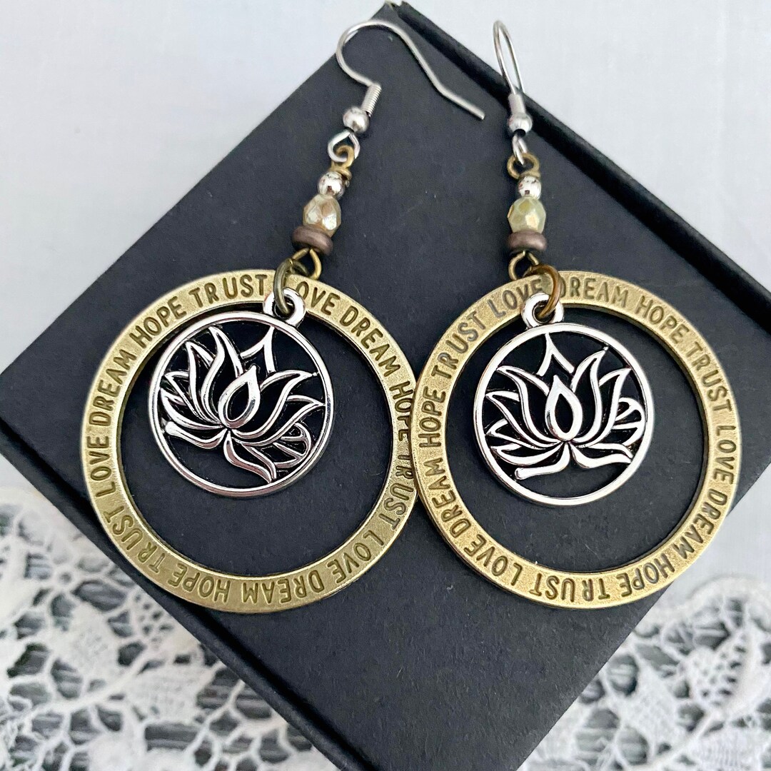 Lotus Flower Hoop Earrings/antique Bronze Hoop Earrings/australian