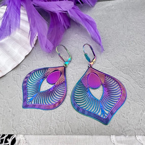 Multi Coloured Earrings multi Coloured Purple pink green Earring gift for Her australian Seller best Friend Gift boho Hippie Gypsy Jewellery Etsy UK