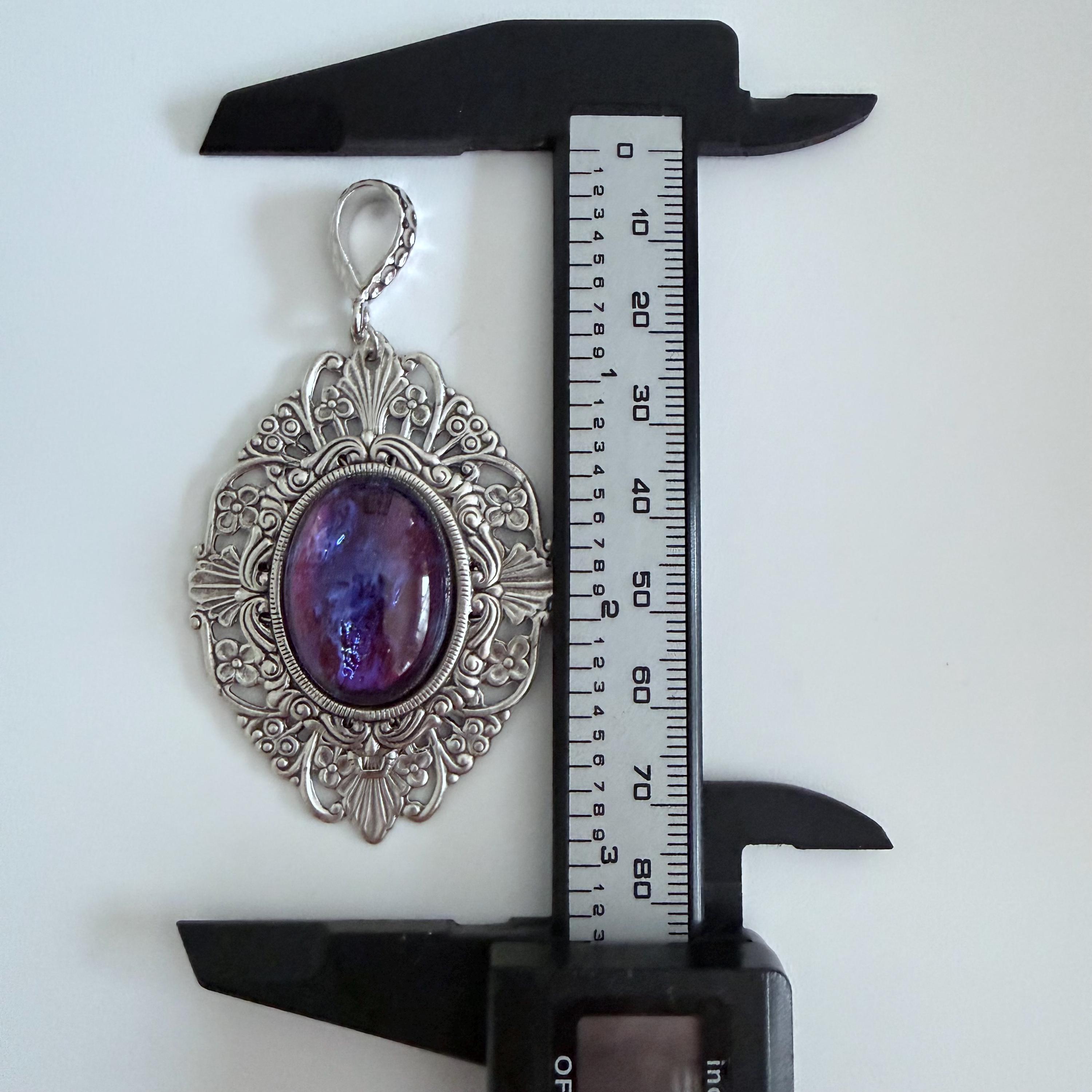 Dragons Breath Fire Opal Pendant: Czech Glass Cabochon, Oxidized 