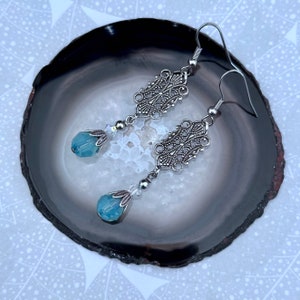 Vintage style filagree earrings/bridal earrings/wedding jewellery/australian seller/Swarovski pearl drop earrings/pacific opal drop earring image 3