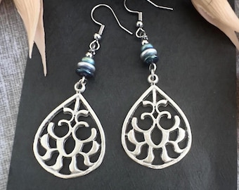 Rustic Teardrop Earrings with Czech Glass Beads, Boho Jewelry