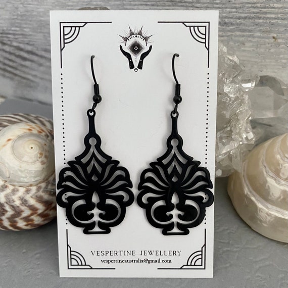 Black Tribal Stainless Steel Earring australian Seller black Dangle Earring boho Hippie Gypsy Earrings bridal Wedding Earrings birthday Gift Etsy Australia