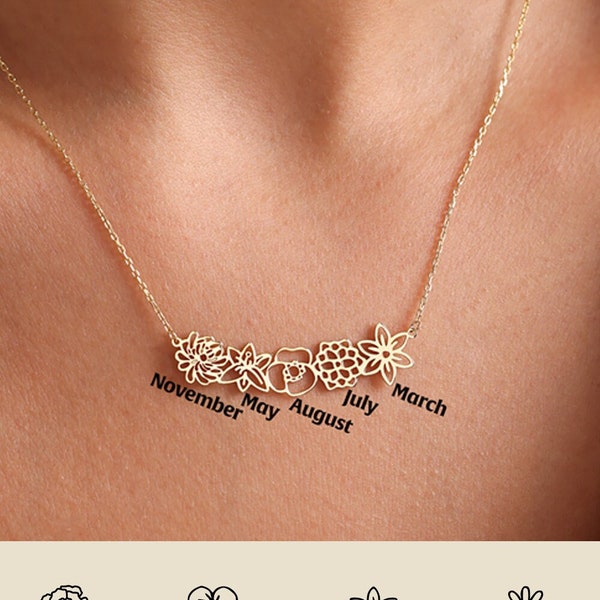 14k Solid gold Birth flower Necklace, Birth Flower Jewelry, Personalized Gifts, Gift for grandma, Mothers Day Gifts , Necklace for mother